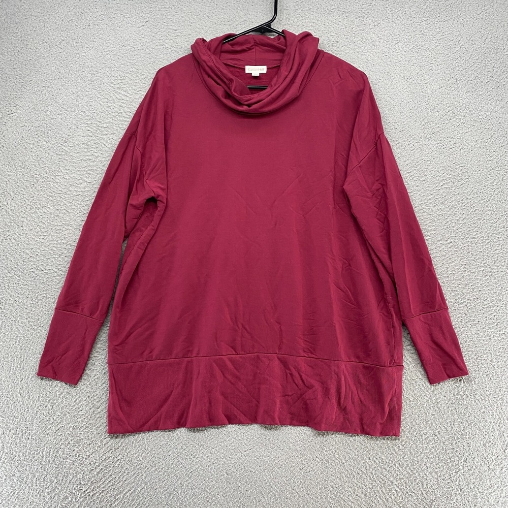 Garnet Hill Sweater Womens Small Cowl Neck Knit Tunic Magenta Pink Tencel Terry